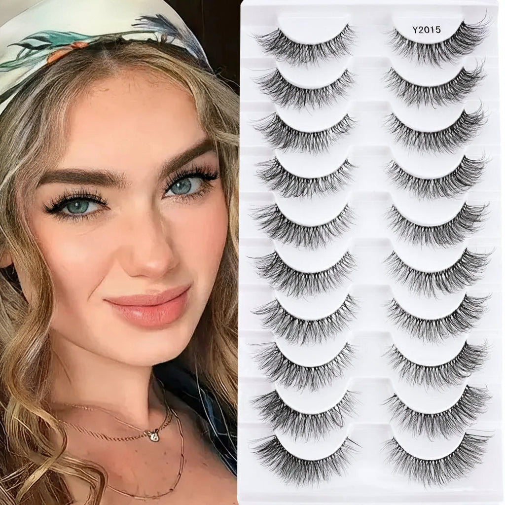 Fluffy 3D Cat-Eye Faux Mink Lashes Set – 10 Pairs
