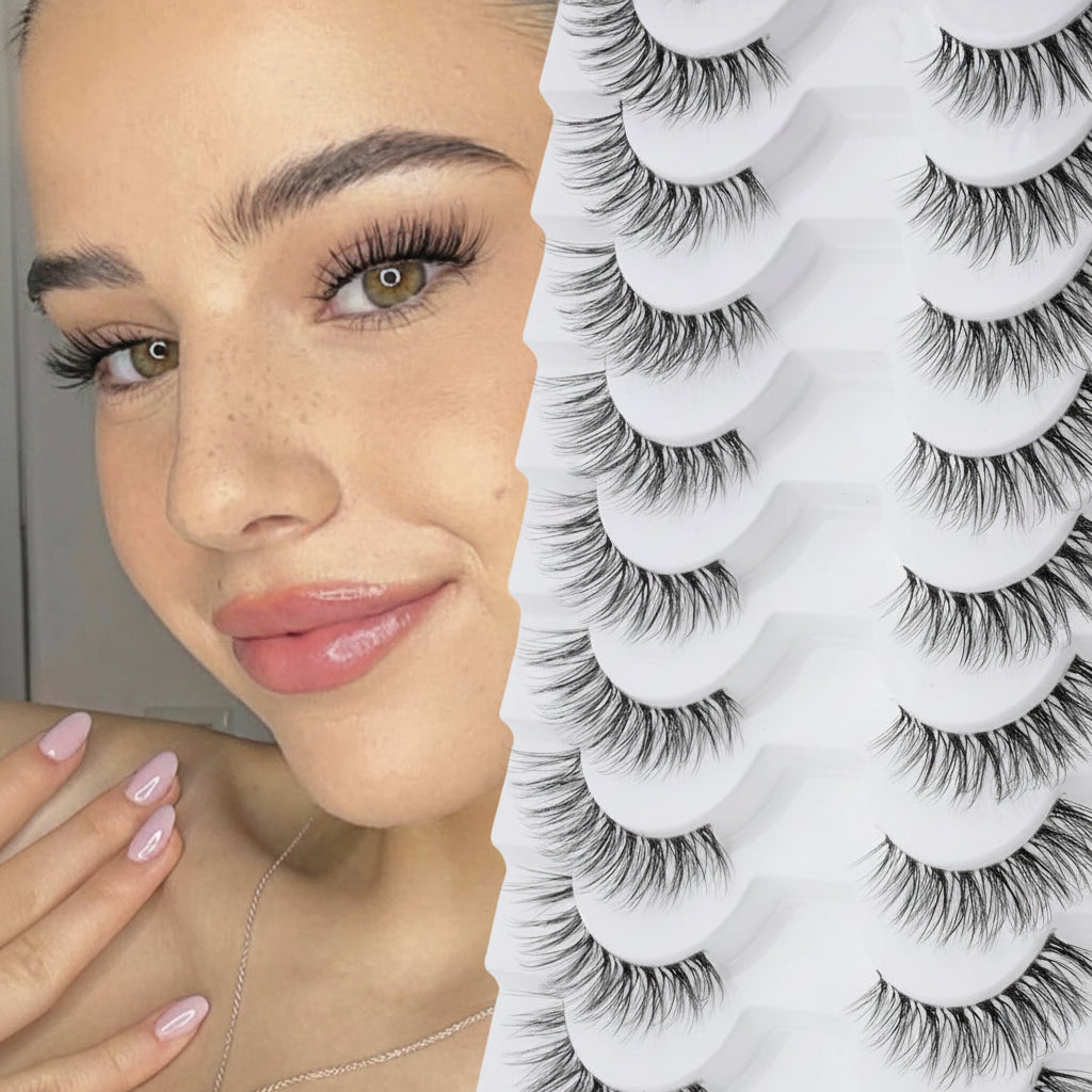 Fluffy 3D Cat-Eye Faux Mink Lashes Set – 10 Pairs