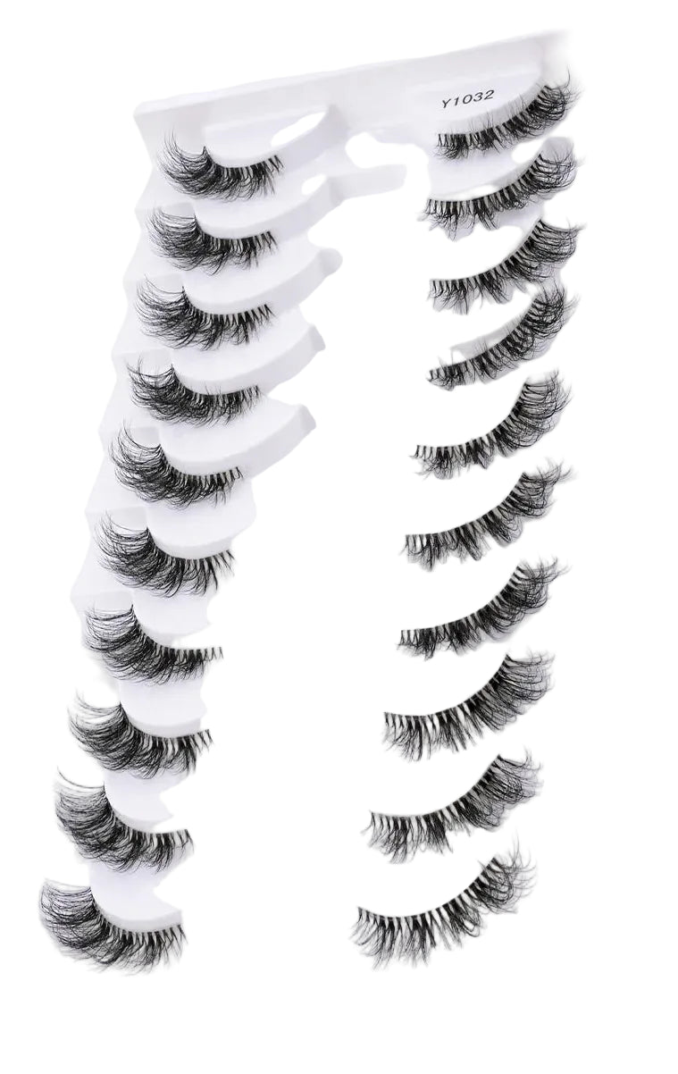 Fluffy 3D Cat-Eye Faux Mink Lashes Set – 10 Pairs